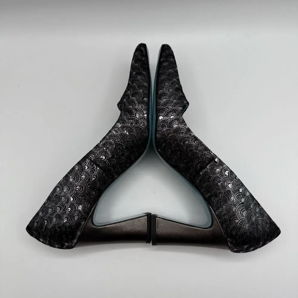 Valentina Rangoni Vintage Black Metallic Pumps 7.5M Pointed Toe Made Italy